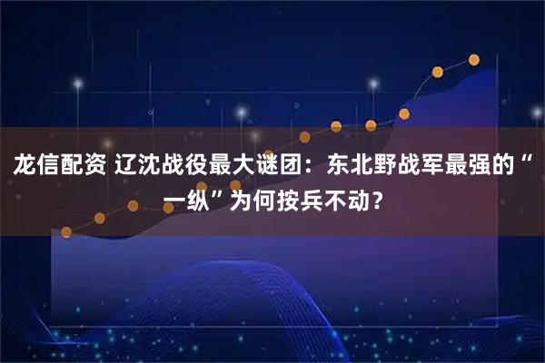 龙信配资 辽沈战役最大谜团：东北野战军最强的“一纵”为何按兵不动？